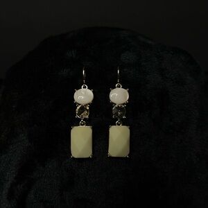 Cream, Green and Gold Geometric Earrings